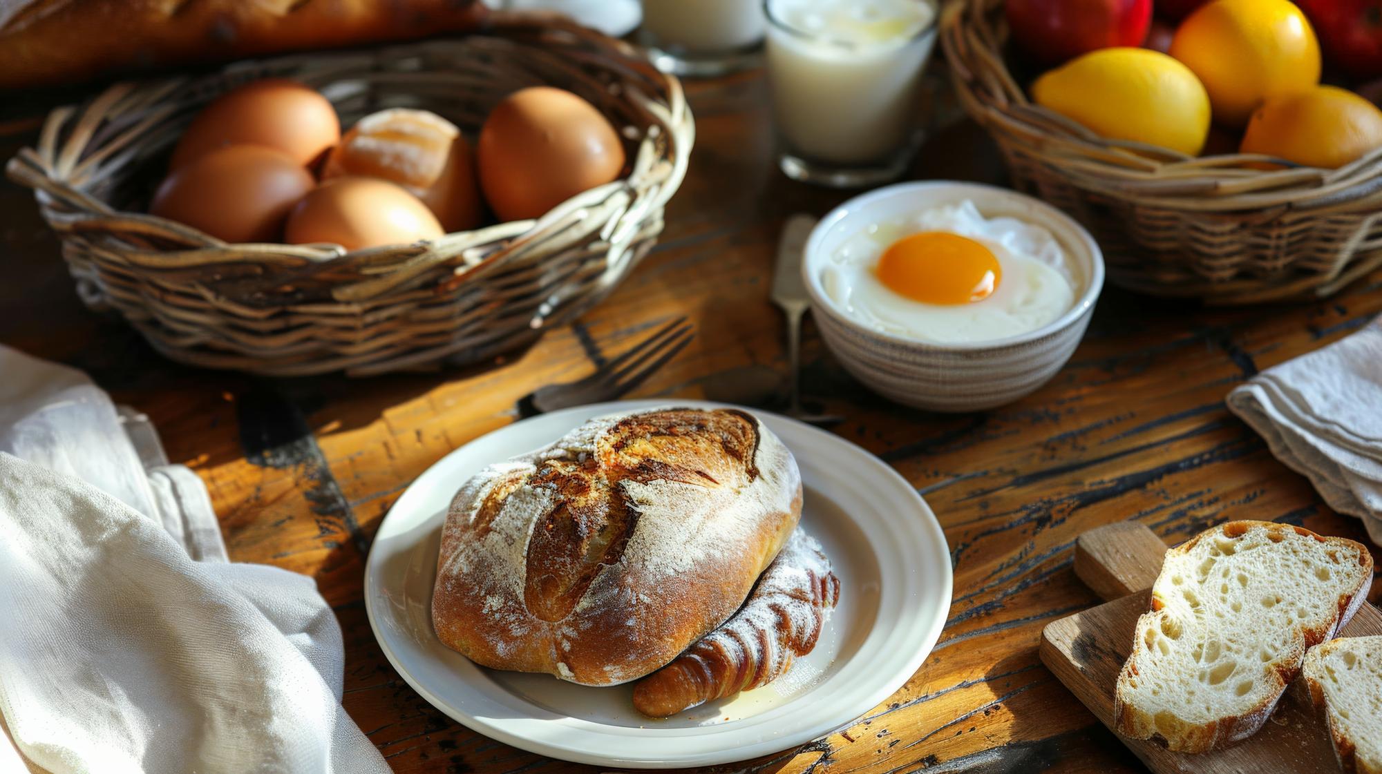 Colazione: uova e pane fatto in casa
