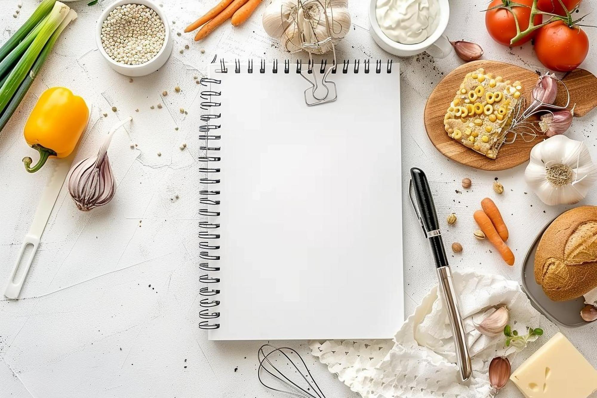 Set di ricette e appunti su tavolo da cucina